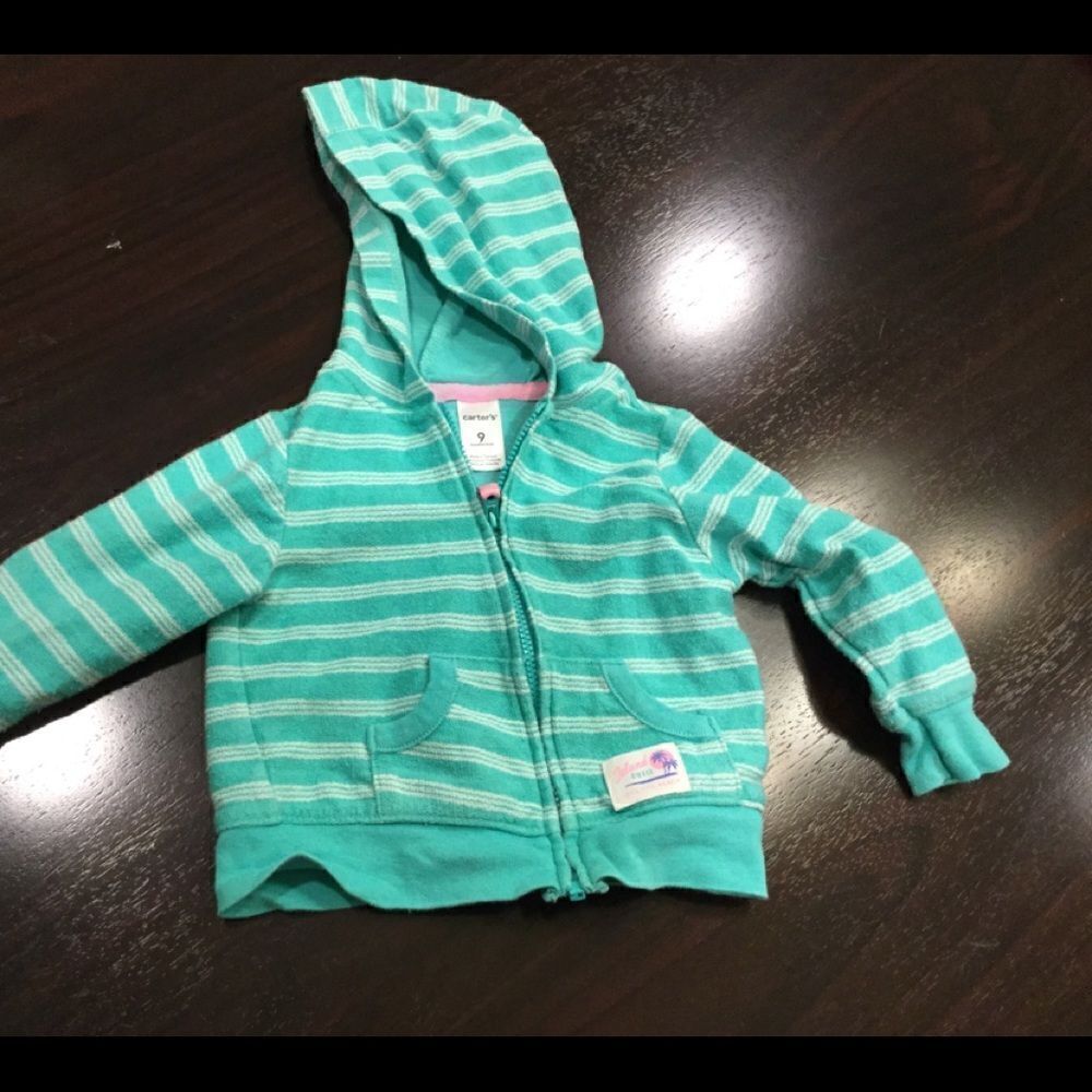 Carter’s zipup hoodie jacket sz 9 months sweatshirt Terry Girls striped